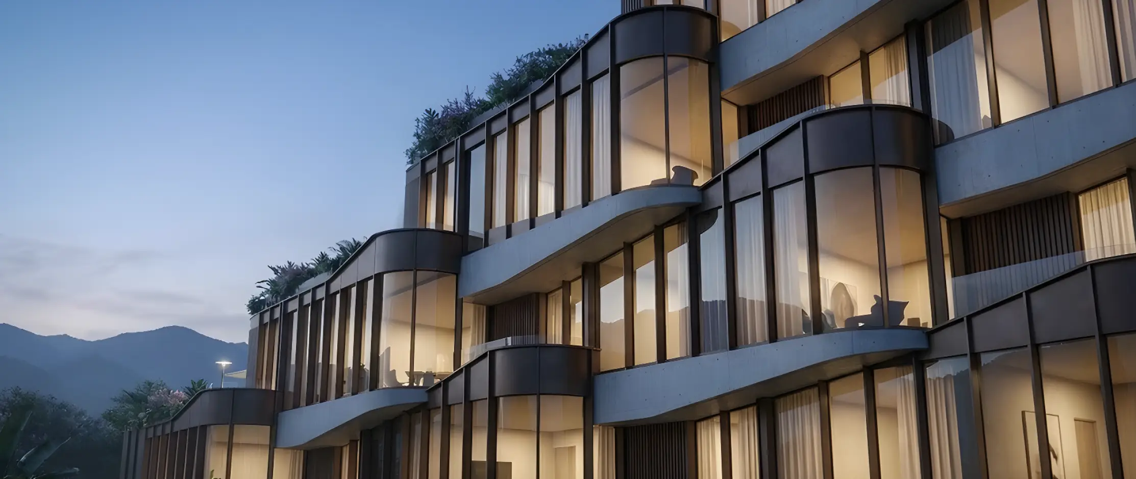 Condo and Wellness Center — south condominium at night